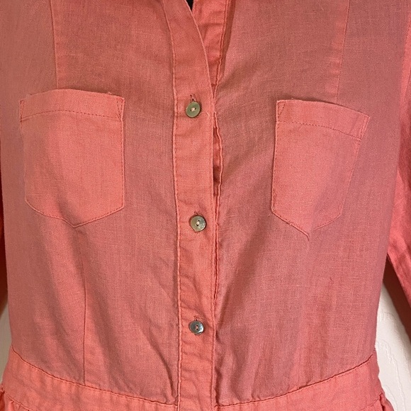 Malvin 100% Linen Coral Button-Down Dress with pockets and shell buttons Small/6 - Picture 2 of 10
